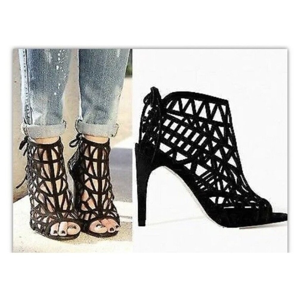 ZARA Basic Collection Black Laser Cut Out Heels Sz US 8.5 EU 39 sandal